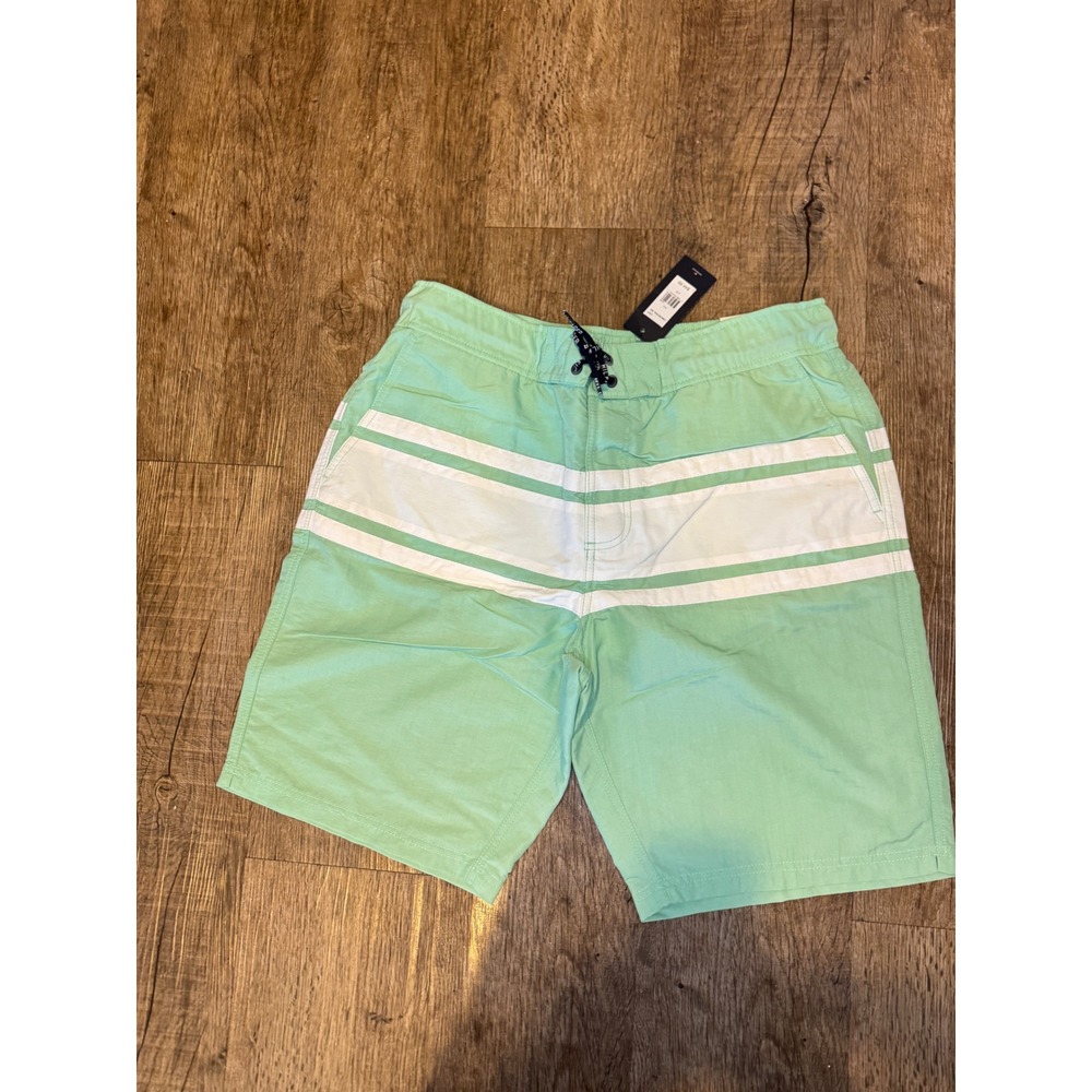 NWT! Tommy Hilfiger Mens Swim Trunks Mint Green White Striped Board Size L
